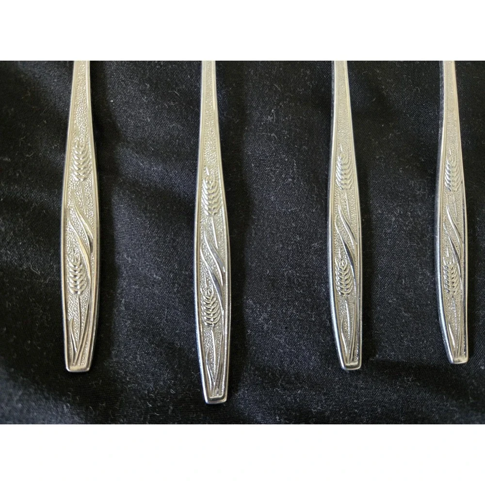 7 Vintage Castle Court Wheat Stainless Teaspoons Flatware Silverware Farmhouse